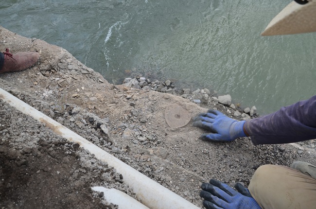 ÇORUM'UN OSMANCIK İLÇESİNDE RESTORASYON ÇALIŞMALARI DEVAM EDEN TARİHİ KOYUNBABA KÖPRÜSÜ’NDE YAKLAŞIK 500 YILLIK KATIR NALLARI BULUNDU. (İSMAİL KABAKDERE/ÇORUM-İHA)