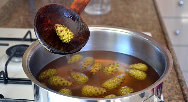 TÜRKİYE'NİN CEVİZ İHTİYACININ YÜZDE 3’ÜNÜN KARŞILANDIĞI ÇORUM’UN OĞUZLAR İLÇESİNDE CEVİZ REÇELİNDEN SONRA ŞİMDİ DE ÇAM KOZALAĞI REÇELİ ÜRETİMİNE BAŞLANDI. (İSMAİL KABAKDERE/ÇORUM-İHA)