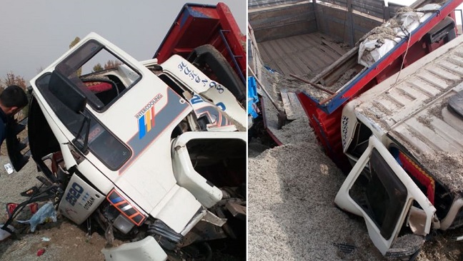 KÜSPE YÜKLÜ KAMYON KAZA YAPTI