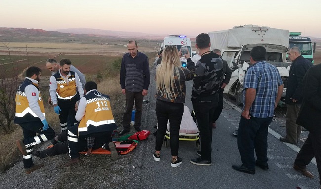 HAYVAN YÜKLÜ ARAÇ KAZA YAPTI
