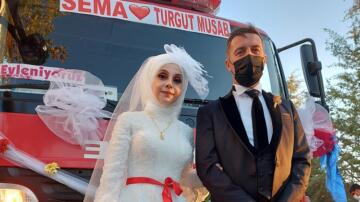 İTFAİYE ARACI GELİN ARABASI OLDU