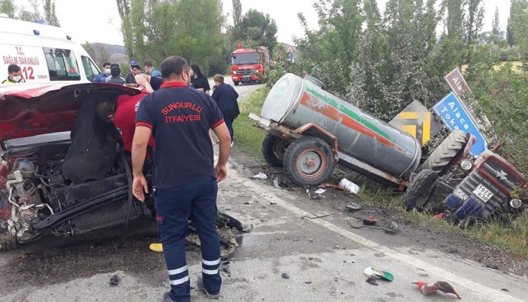 Kazada traktör tarlaya devrildi