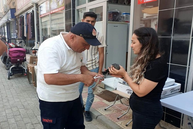 Yavru kargayı itfaiye kurtardı