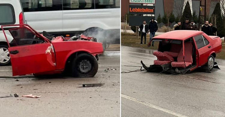 Seyir halindeki araç ikiye bölündü