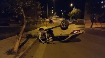  Alkollü sürücü kazada takla attı!