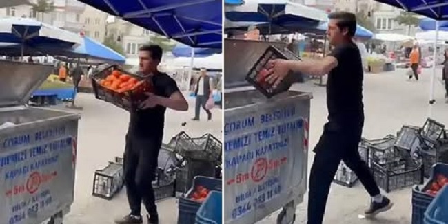 Domatesleri çöpe döken pazarcıya ceza!