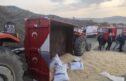 Buğday yüklü traktör devrildi