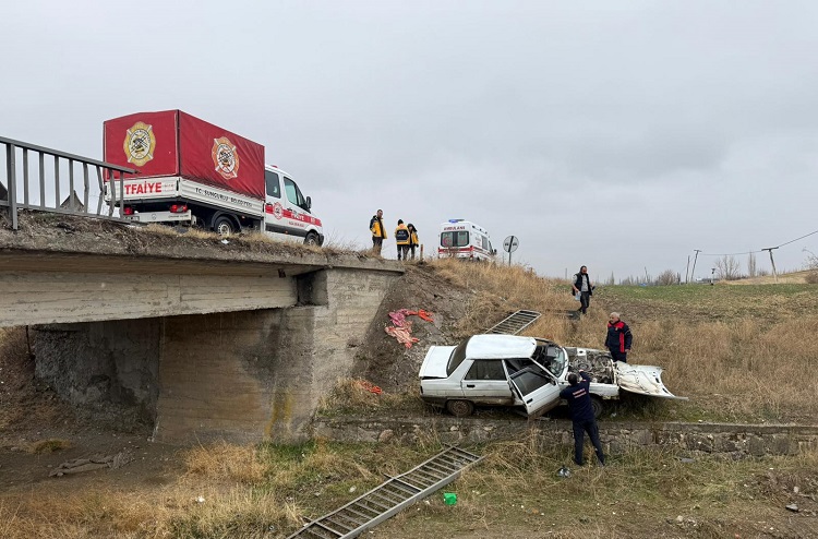 Otomobil köprüden düştü:1 yaralı