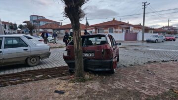 Kazada savrulan araç ağaca çarptı