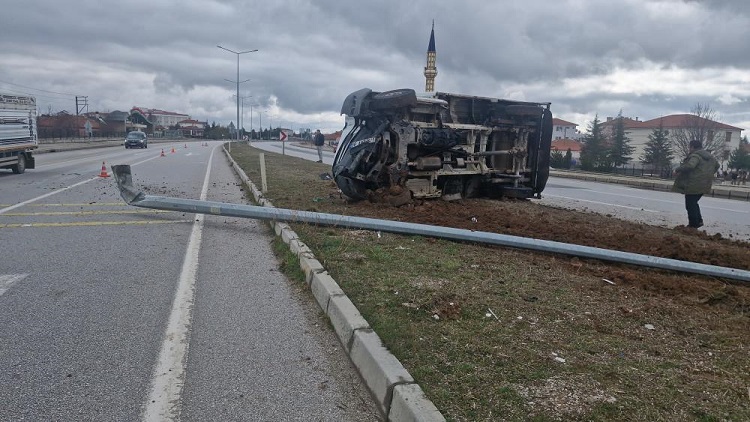 Hayvan yüklü kamyon direğe çarptı