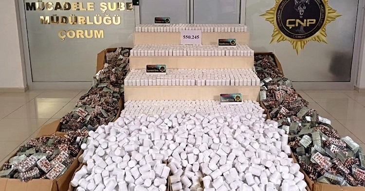 550 bin adet sentetik ecza hapı ele geçirildi